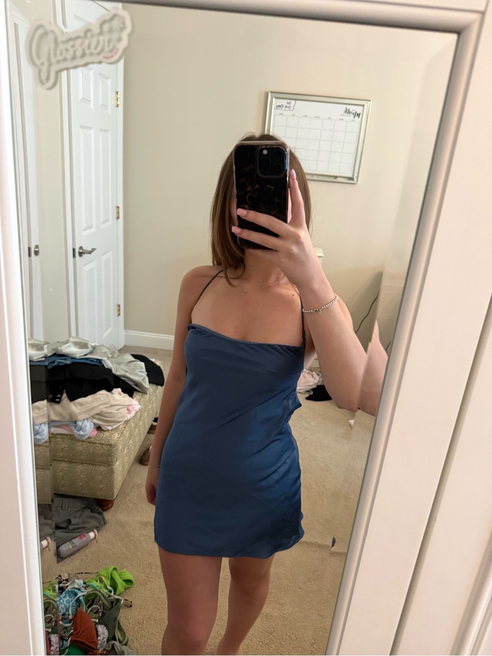 Lucy in the Sky Satin Navy Blue Mini Slip Dress